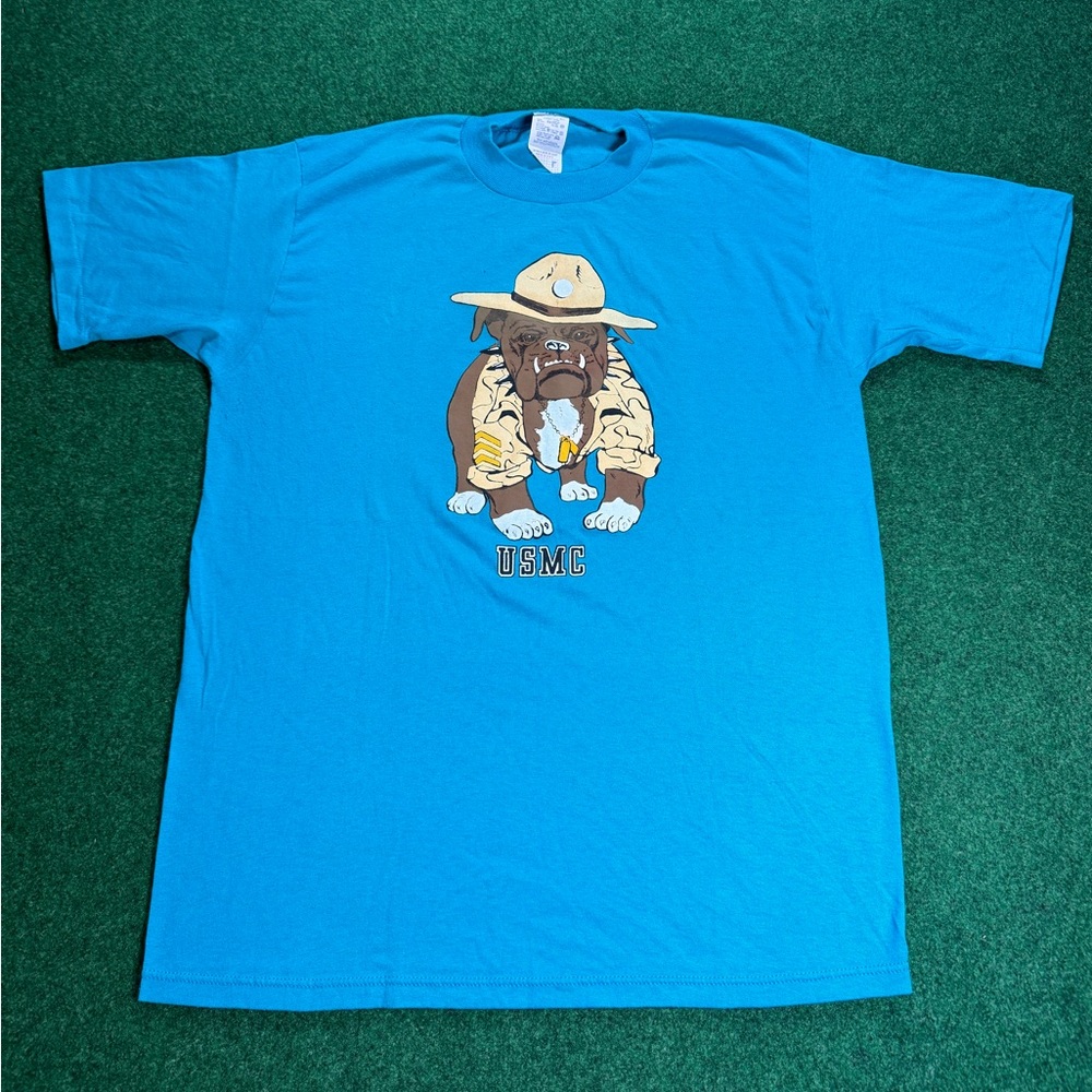 Vintage USMC Marines 80s 90s Bull Dog Double Sided RARE Large Military T Shirt